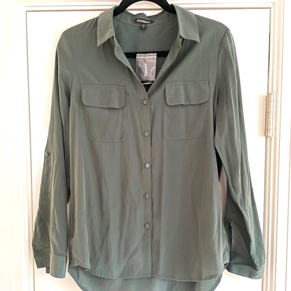 EXPRESS Grey/Green Button-Up Top